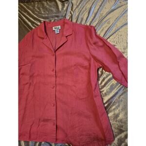 Style & Co Sz 18W Crisp Orange Linen 3/4 Sleeve Button Up Blouse Casual Preppy